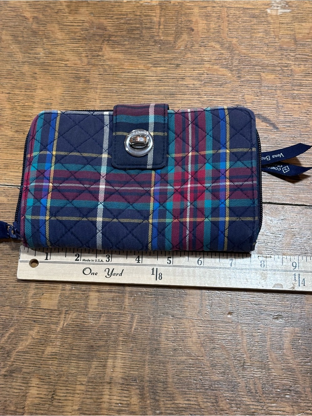 Vera Bradley RFID Turnlock Wallet featuring a quilted Tartan Plaid pattern